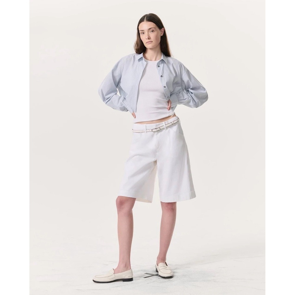 rag & bone Women Banks Linen Blend Wide Leg Bermuda Shorts- Size 2. MSRP $298